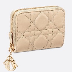 Dior Lady Dior Voyageur Small Coin Purse in Sand Lambskin CDBS2302