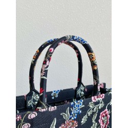 Dior Large Book Tote Bag In Black Dior Petites Fleurs Embroidery CDBS2344