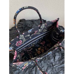 Dior Large Book Tote Bag In Black Dior Petites Fleurs Embroidery CDBS2344