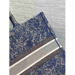 Dior Large Book Tote Bag In Blue Brocart Denim-Effect Embroidery CDBS2347