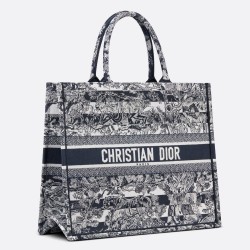 Dior Large Book Tote Bag In Blue Toile de Jouy Stripes Embroidery CDBS2349