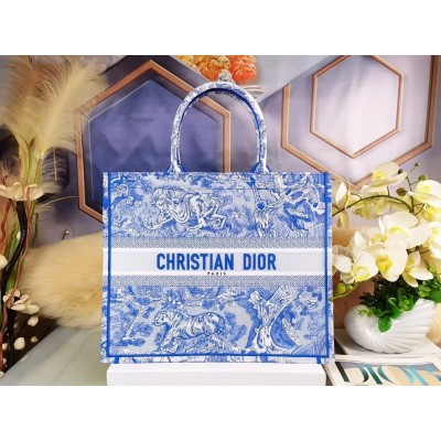 Dior Large Book Tote Bag In Blue Transparent Toile de Jouy Canvas CDBS2350