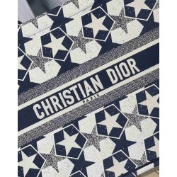 Dior Large Book Tote Bag In Blue and White Dior Etoile Embroidery CDBS2346