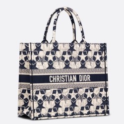 Dior Large Book Tote Bag In Blue and White Dior Etoile Embroidery CDBS2346