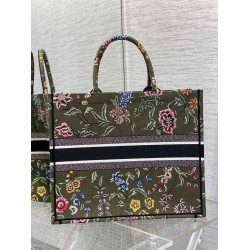 Dior Large Book Tote Bag In Green Dior Petites Fleurs Embroidery CDBS2354