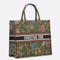 Dior Large Book Tote Bag In Green Dior Petites Fleurs Embroidery CDBS2354