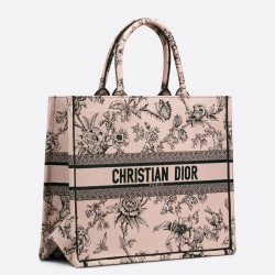 Dior Large Book Tote Bag In Powder Pink Jardin Botanique Embroidery CDBS2356