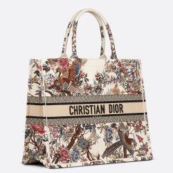 Dior Large Book Tote Bag In White Jardin d'Hiver Embroidery CDBS2359