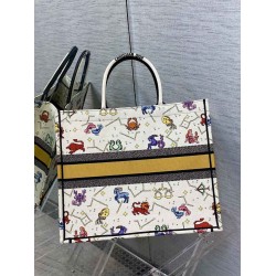 Dior Large Book Tote Bag In White Pixel Zodiac Embroidery CDBS2361