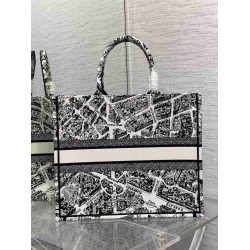 Dior Large Book Tote Bag In White Plan de Paris Embroidery CDBS2362