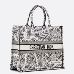 Dior Large Book Tote Bag In White Plan de Paris Embroidery CDBS2362