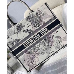 Dior Large Book Tote Bag In White Toile de Jouy Zodiac Embroidery CDBS2365