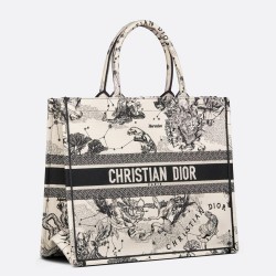 Dior Large Book Tote Bag In White Toile de Jouy Zodiac Embroidery CDBS2365