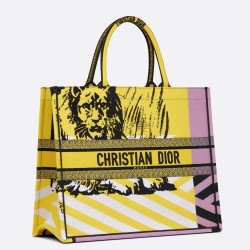 Dior Large Book Tote Bag In Yellow D-Jungle Pop Embroidery CDBS2366