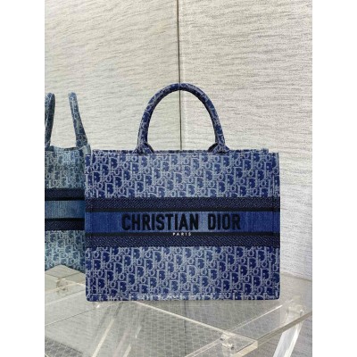 Dior Large Book Tote Bag in Blue Denim Oblique Jacquard CDBS2348