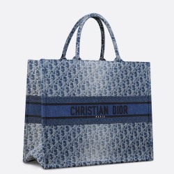 Dior Large Book Tote Bag in Blue Denim Oblique Jacquard CDBS2348