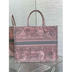 Dior Large Book Tote Bag in Pink and Gray Toile de Jouy Sauvage Embroidery CDBS2355