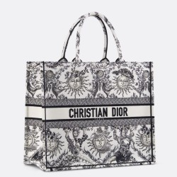 Dior Large Book Tote Bag in White Toile de Jouy Soleil Embroidery CDBS2364