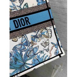 Dior Large Book Tote Bag in White and Blue Toile de Jouy Mexico Embroidery CDBS2358