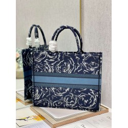 Dior Large Book Tote In Blue Dior Roses Embroidery CDBS2369