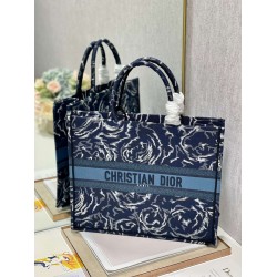 Dior Large Book Tote In Blue Dior Roses Embroidery CDBS2369