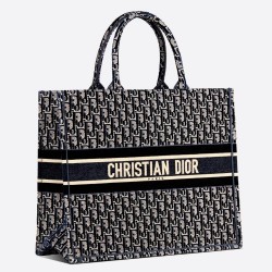 Dior Large Book Tote In Blue Oblique Embroidered Velvet CDBS2098