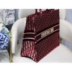 Dior Large Book Tote In Bordeaux Oblique Embroidered Velvet CDBS2371