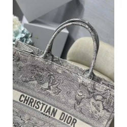 Dior Large Book Tote In Gray Toile de Jouy Reverse Embroidery CDBS2372