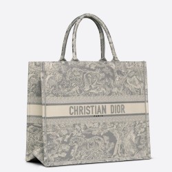 Dior Large Book Tote In Gray Toile de Jouy Reverse Embroidery CDBS2372