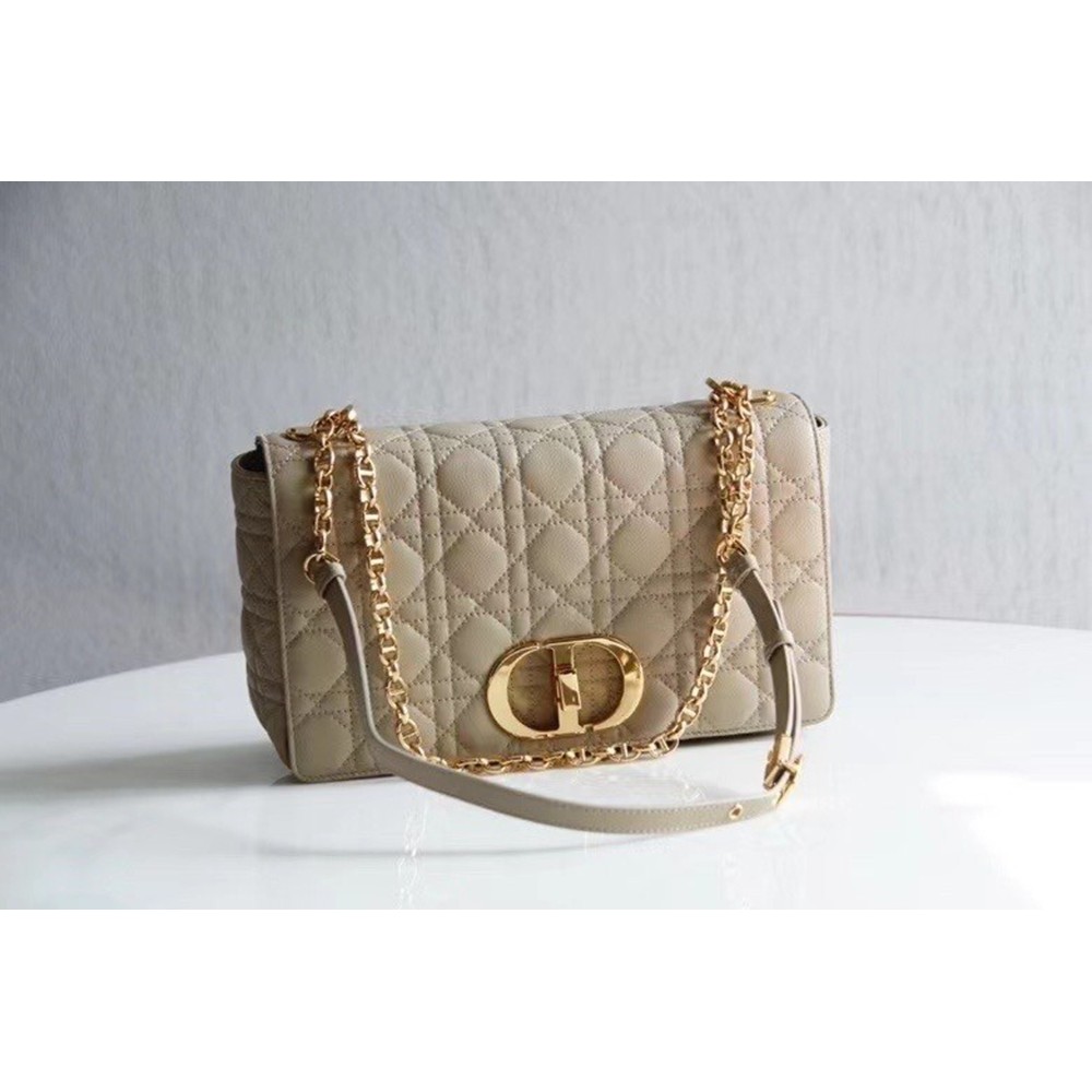 Dior Large Caro Bag In Beige Cannage Calfskin CDBS2374