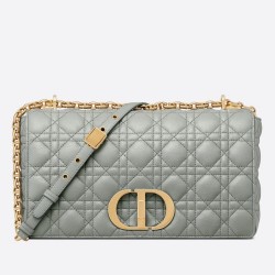 Dior Large Caro Bag In Grey Cannage Calfskin CDBS2376