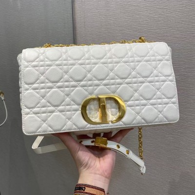 Dior Large Caro Bag In White Cannage Calfskin CDBS2377