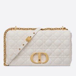 Dior Large Caro Bag In White Cannage Calfskin CDBS2377