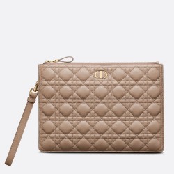 Dior Large Caro Daily Pouch In Beige Calfskin CDBS2378