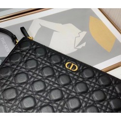 Dior Large Caro Daily Pouch In Black Calfskin CDBS2379