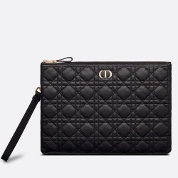 Dior Large Caro Daily Pouch In Black Calfskin CDBS2379