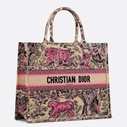 Dior Large Dioriviera Book Tote in Raffia With Pink Toile de Jouy Sauvage Embroidery CDBS2381