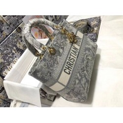 Dior Large Lady D-Lite Bag In Gray Toile de Jouy Reverse Embroidery CDBS2399