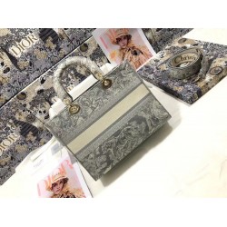 Dior Large Lady D-Lite Bag In Gray Toile de Jouy Reverse Embroidery CDBS2399