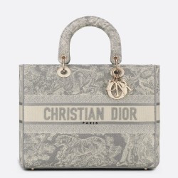 Dior Large Lady D-Lite Bag In Gray Toile de Jouy Reverse Embroidery CDBS2399