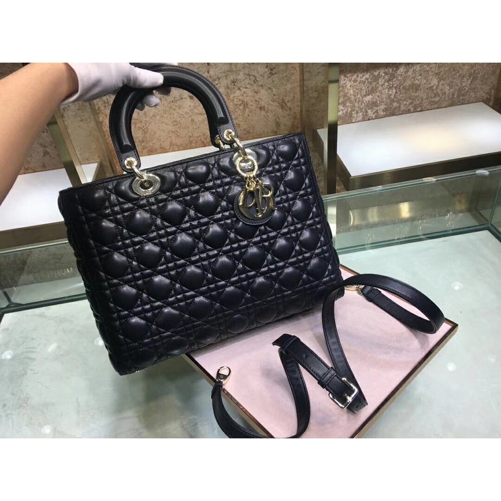 Dior Large Lady Dior Bag In Black Cannage Lambskin CDBS2383