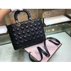 Dior Large Lady Dior Bag In Black Cannage Lambskin CDBS2383