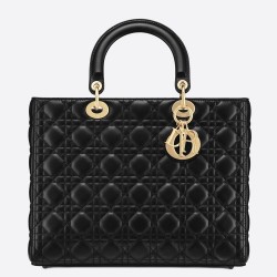 Dior Large Lady Dior Bag In Black Cannage Lambskin CDBS2383