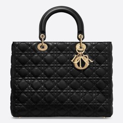 Dior Large Lady Dior Bag In Black Lambskin CDBS2382