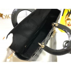 Dior Large Lady Dior Bag In Black Patent Cannage Calfskin CDBS2384