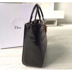 Dior Large Lady Dior Bag In Black Patent Leather CDBS2385