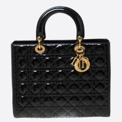 Dior Large Lady Dior Bag In Black Patent Leather CDBS2385