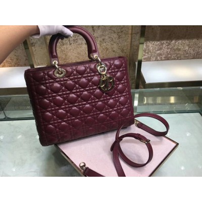 Dior Large Lady Dior Bag In Bordeaux Cannage Lambskin CDBS2387