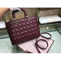 Dior Large Lady Dior Bag In Bordeaux Cannage Lambskin CDBS2387