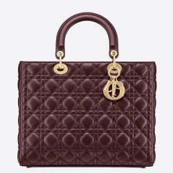 Dior Large Lady Dior Bag In Bordeaux Cannage Lambskin CDBS2387